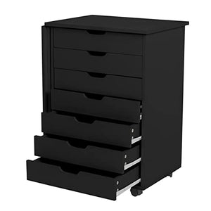 AcLipS 7-Drawer Wood Filing Cabinet Roll Cart with Desk - Black Color
