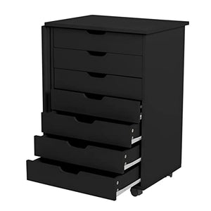 KIZQYN Mobile Wood Filing Cabinet with Desk - Black Color