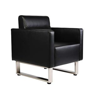 LuckyerMore Set of 2 Barrel Chair Office Sofa Chair Leather Armchair Single Sofa Heavy Duty and Soft Sponge for Meeting Room Guest Reception,Black