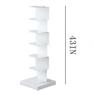 PIcube Metal Invisible Book Tower - Heavy Duty Spine Bookshelf, Standing Book Shelf Storage Display Rack for Small Spaces - White, Size 6