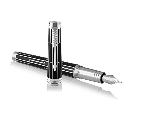PARKER Premier Fountain Pen, Luxury Black with Chrome Trim, Fine Nib with Black Ink Refill