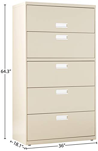 HON Brigade 600 Series Lateral File Cabinet 36" W, 5 Drawers, Putty (H685)