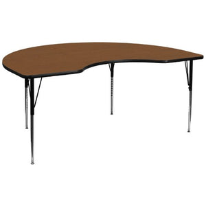 Flash Furniture 48''W x 96''L Kidney Oak HP Laminate Activity Table - Standard Height Adjustable Legs
