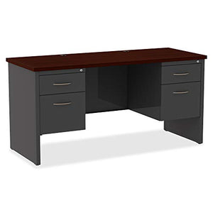 Lorell Mahogany Laminate/Charcoal Steel Double-Pedestal Credenza - 2-Drawer (LLR79160)