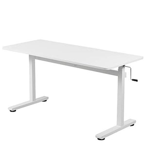 VIVO Height Adjustable 55 x 24 inch Standing Desk, Hand Crank Sit Stand Home Office Workstation with Frame and Table Top, White, DESK-M55TW