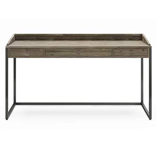 SIMPLIHOME Ralston SOLID WOOD and Metal Modern Industrial 60 inch Wide Home Office Desk, Writing Table, Workstation, Study Table Furniture in Distressed Grey with 2 Drawerss