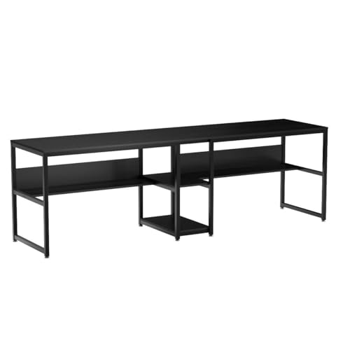 Tribesigns Two Person Desk with Bookshelf, 78.7 Computer Office Double Desk, Rustic Writing Workstation (Black)