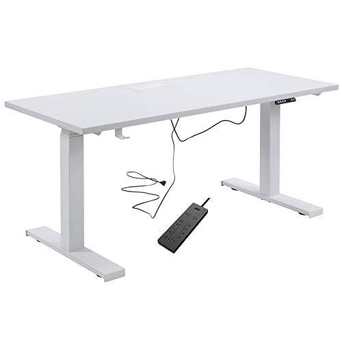 Knocbel Electric Lifting Computer Table Standing Desk, 24.6" to 49.2" Height Adjustable Home Office Workstation Writing Table, 250lbs Weight Capacity (White)