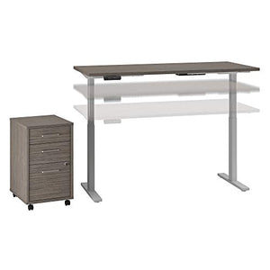 Move 60 Series by Bush Business Furniture 72W x 30D Height Adjustable Standing Desk with Storage in Cocoa with Cool Gray Metallic Base