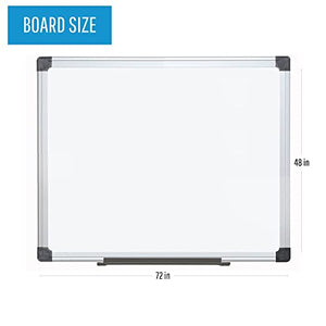 MasterVision Maya Melamine Dry Erase Board with Tray, 48" x 72", Whiteboard with Aluminum Frame