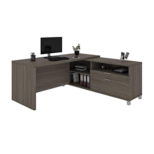 Bestar, Universel Collection, Modern Executive Office L-Shaped Desk with Storage Space