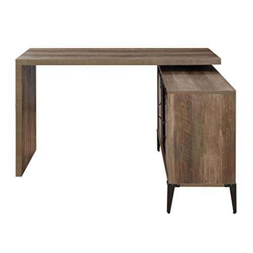 Knocbel Industrial Swivel Computer Desk with Sliding Barn Door Storage Cabinet and Cord Management, Home Office Workstation Writing Desk with Metal Legs (Rustic Oak and Black)