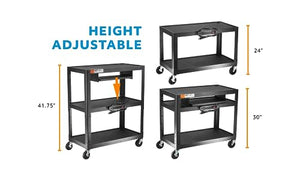 Metateel Heavy Duty 3 Tier Rolling Cart with Power Strip - Durable Utility Cart - 300 LB Capacity