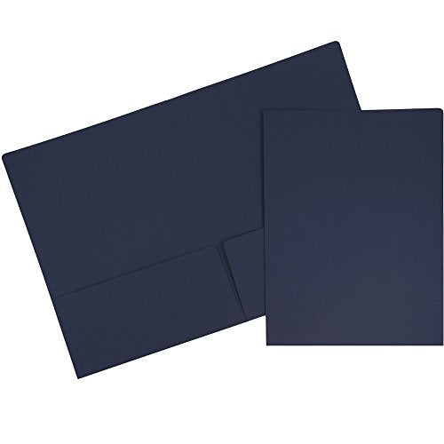 JAM PAPER Premium Matte Cardstock Twin Pocket Folders - Navy Blue - Bulk 100/Box