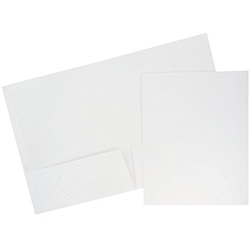JAM PAPER Laminated Two Pocket Glossy School Folders - Letter Size - High Gloss White - Bulk 100/Box