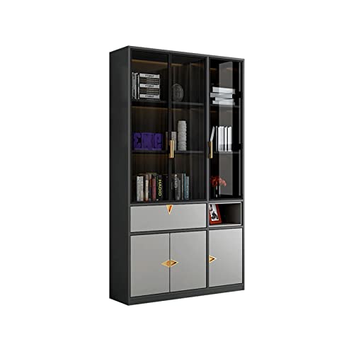 HEXEH Modern Glass Door Bookcase Storage Cabinet (Color: B)