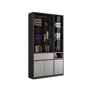 SUNESA Wooden Bookshelf with Glass Door - Modern Home Office Storage Cabinet
