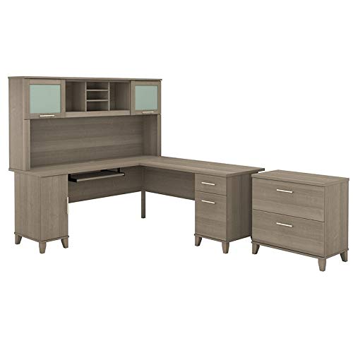 Bush Furniture Somerset 72W L Shaped Desk with Hutch and Lateral File Cabinet in Ash Gray