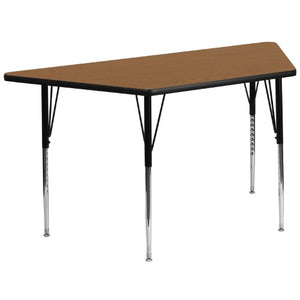 Flash Furniture 29''W x 57''L Trapezoid Oak Thermal Laminate Activity Table - Standard Height Adjustable Legs