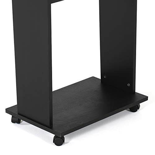 M&T Displays Black Plywood Floor-Standing Podium Lectern with Microphone Slot and Storage Shelf