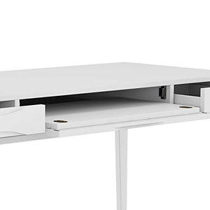 SIMPLIHOME Harper SOLID WOOD Mid Century Modern 60 inch Wide Home Office Desk, Writing Table, Workstation, Study Table Furniture in White with 2 Drawerss