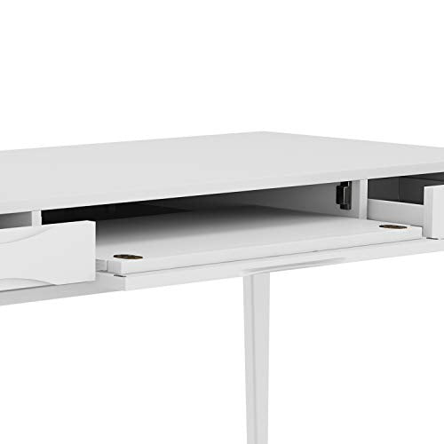 SIMPLIHOME Harper SOLID WOOD Mid Century Modern 60 inch Wide Home Office Desk, Writing Table, Workstation, Study Table Furniture in White with 2 Drawerss