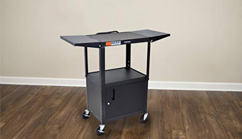 Luxor Adjustable-Height Steel AV Cart with Cabinet Drop Leaf - AVJ42CDL