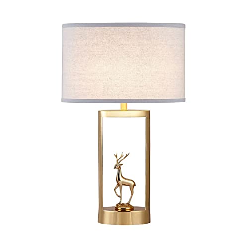 WAOCEO Traditional Copper Table Lamp with Cloth Lampshade