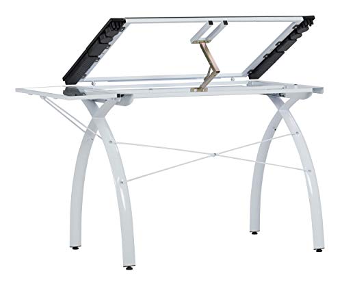 SD Studio Designs 10096 Futura Station Drafting Craft Table with Folding Shelf Top, Adjustable, White/Clear Glass
