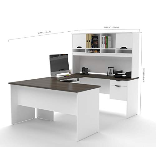 Bestar 3-Piece Set Including a U-Shaped Desk with Hutch, a lateral File Cabinet, and a Bookcase - Innova