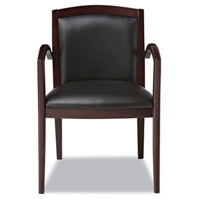 Alera ALERL5219M Reception Lounge 500 Series Arch Solid Wood Chair, Mahogany/Black Leather