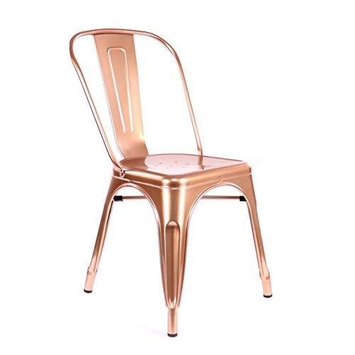 Design Lab MN Dreux Light Rose Gold Steel Side Chair, Set of 4, Chrome Light Rose Gold, Null