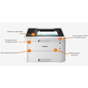 Brother HL-L3230CDWA Compact Digital Color Laser Printer with Wireless and Auto Duplex Printing for Home Office - Print Only - 25 ppm, 2400 x 600 dpi, 8.3 x 13, 250 Sheet, Ethernet, Printer Cable