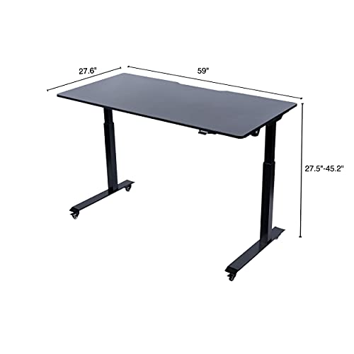 Stand Up Desk Store Electric Adjustable Height Standing Desk with Locking Casters and Furniture Feet (Black Frame/Black Top, 60" Wide)