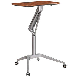 Flash Furniture Mobile Sit-Down, Stand-Up Mahogany Computer Ergonomic Desk with 28.25''W Top (Adjustable Range 29'' - 41'')