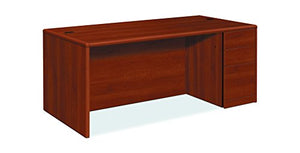 HON 10700 Single Pedestal Desk, Full Right Pedestal, 72w x 36d x 29 1/2h, Cognac