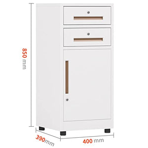 WAOCEO Metal 2 Drawer File Cabinet with Lock, Fully Assembled - White
