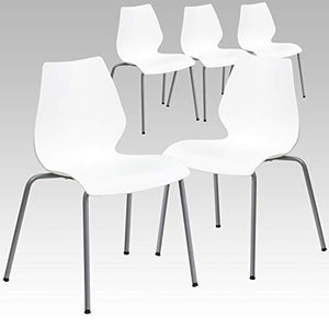 Flash Furniture Stack Chair 5 Pack - 770 lb. Capacity, White with Lumbar Support & Silver Frame