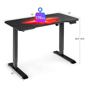 GYMAX Electric Standing Desk, Adjustable Height Computer Workstations 48 x 24 inches with Memory Controller & Fully Covered Mouse Pad, Sit Stand Up Desk for Home Office