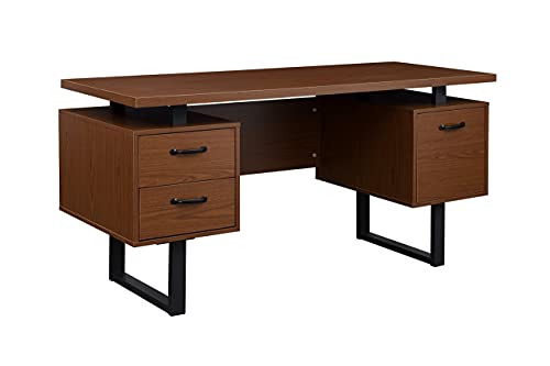 Computer Home Office Desk with 3 Drawers and File Folder Storage 59'' Writing Study Table with Stable Metal Base Walnut