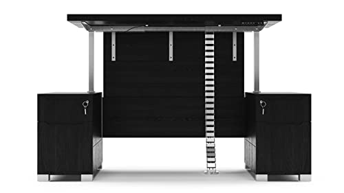 Zuri Furniture Ford Executive Modern Adjustable Height Desk with Filing Cabinets - Black Oak