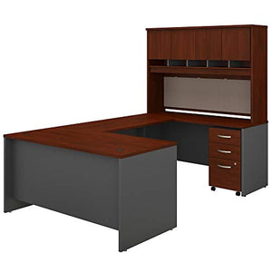 Bush Business Furniture Series C U Shaped Desk with Hutch, Mobile File Cabinet - 60W, Hansen Cherry
