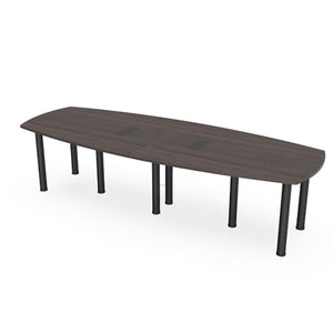 SKUTCHI DESIGNS INC. 10' Arc Boat Conference Table with Power Modules | Matte Black Legs | Harmony Series | Black Oak