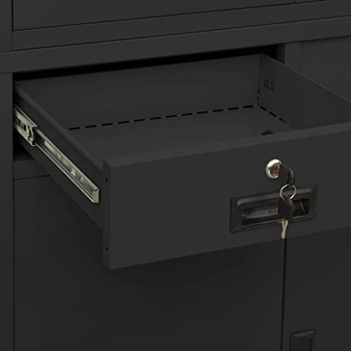 YPWRENH Office Cabinet Anthracite Steel & Glass 35.4"x15.7"x70.9