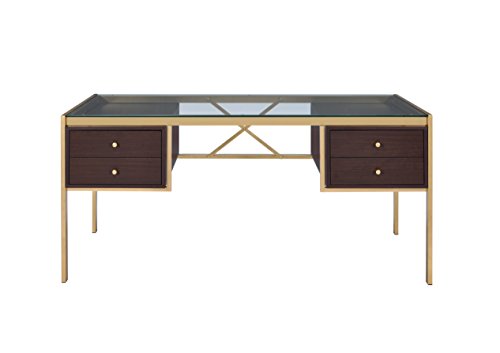 Acme Furniture 92785 Yumia Gold Desk with Glass Top