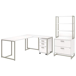 Office by kathy ireland Method 72W L Shaped Desk with 30W Return, File Cabinets and Hutch in White