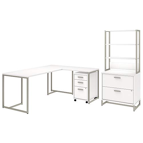 Office by kathy ireland Method 72W L Shaped Desk with 30W Return, File Cabinets and Hutch in White