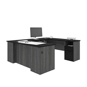 Bestar Norma 71W U or L-Shaped Desk in Black & Bark Gray