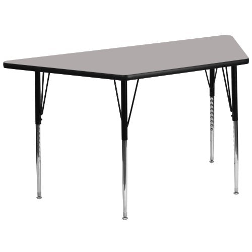 Flash Furniture 29''W x 57''L Trapezoid Grey HP Laminate Activity Table - Standard Height Adjustable Legs