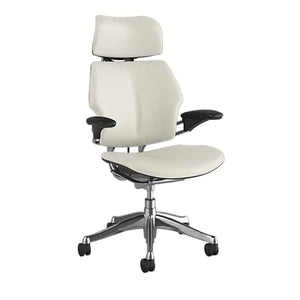 Humanscale Freedom Office Chair with Headrest - Ergonomic Work Chair with Height Adjustable Duron Arms - Polished Aluminum Frame - Glacier Ticino Leather